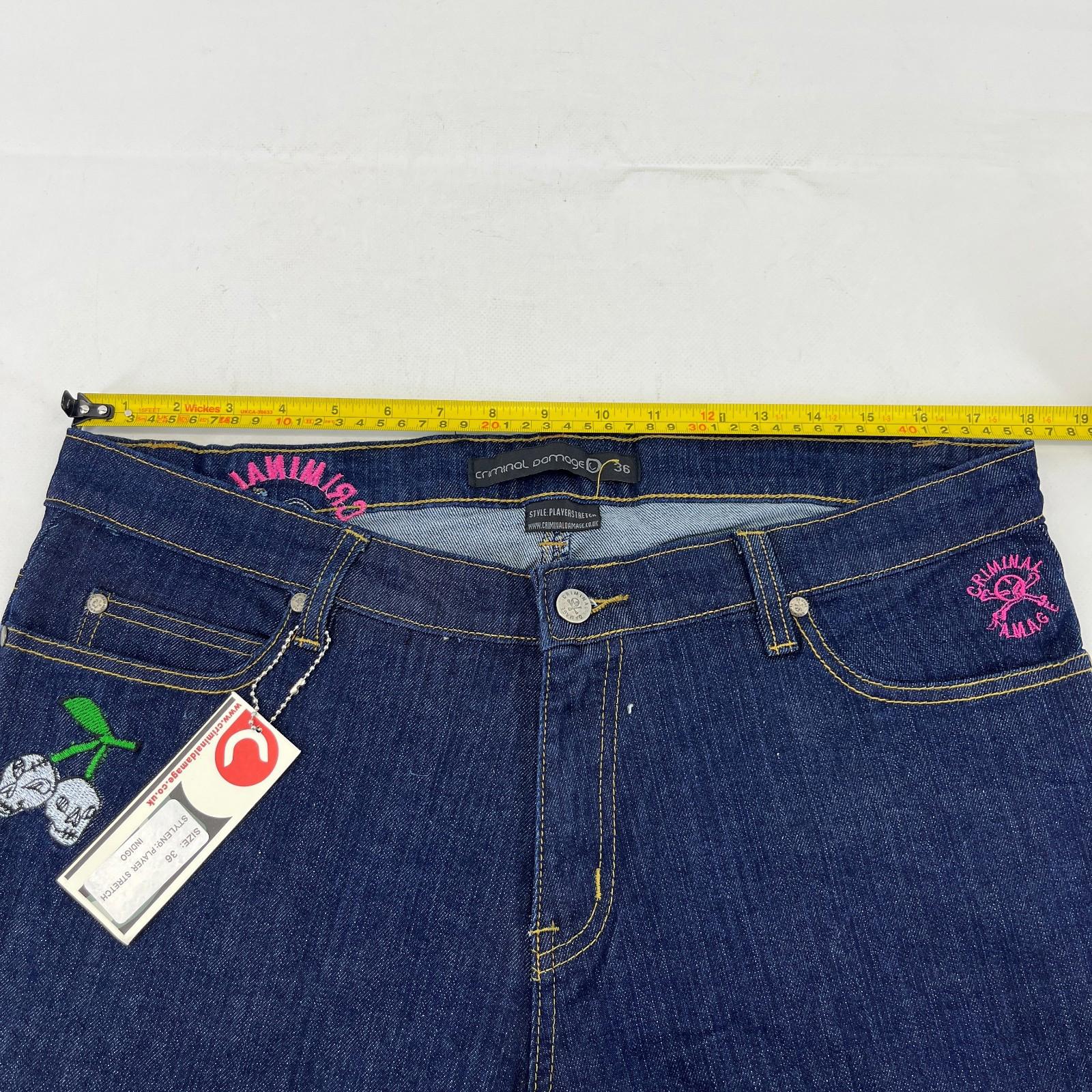 Criminal Damage Player Stretch Jeans Tapered Dark Blue 100% Cotton Denim W36 L32