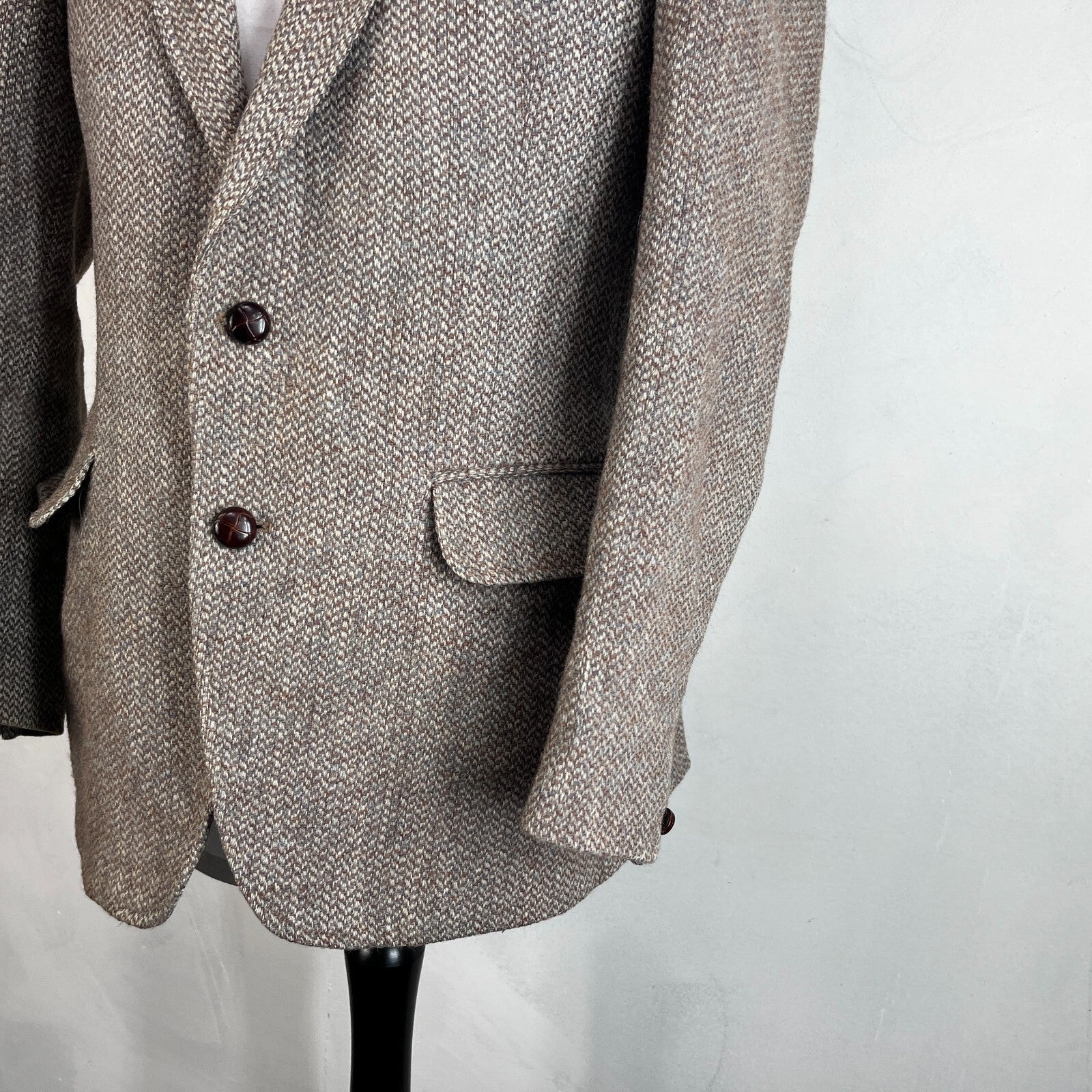 John Lewis Harris Tweed Herringbone Blazer Sport Coat Jacket Beige size 40R