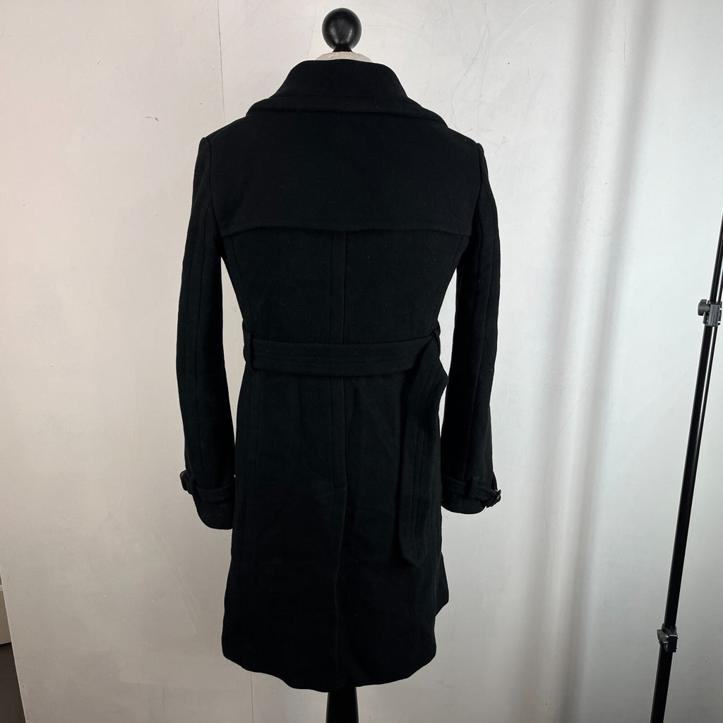 J. Crew Italian Wool Black Pea Coat Jacket Double Breasted + Belt Women’s UK 8