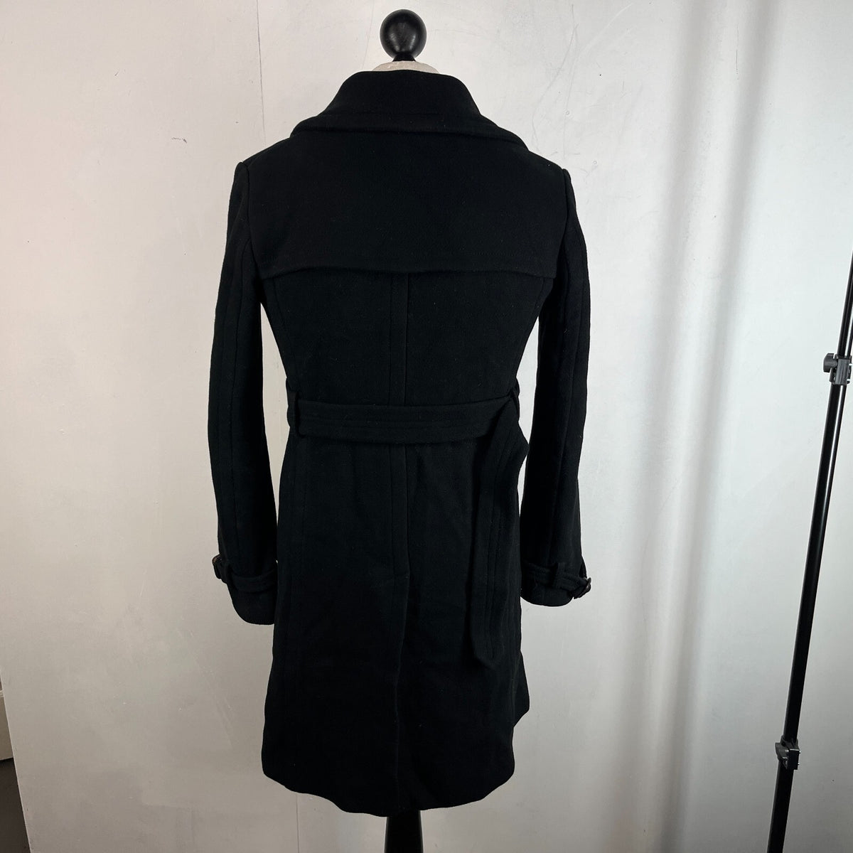 J. Crew Italian Wool Black Pea Coat Jacket Double Breasted + Belt Women’s UK 8