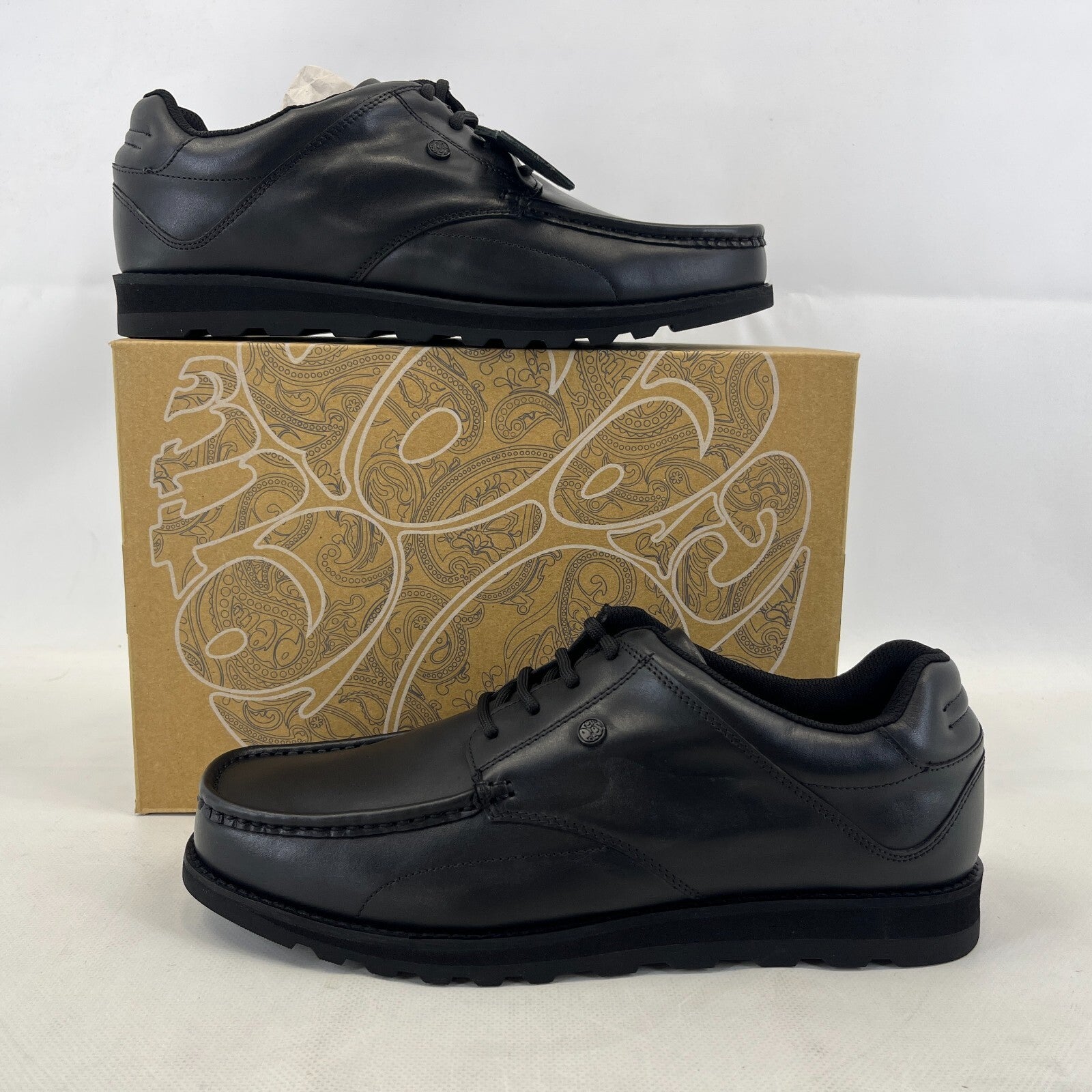 Pretty Green Harrow Lace Up Shoes Moccasin Loafers Men's Black Leather size 9.5