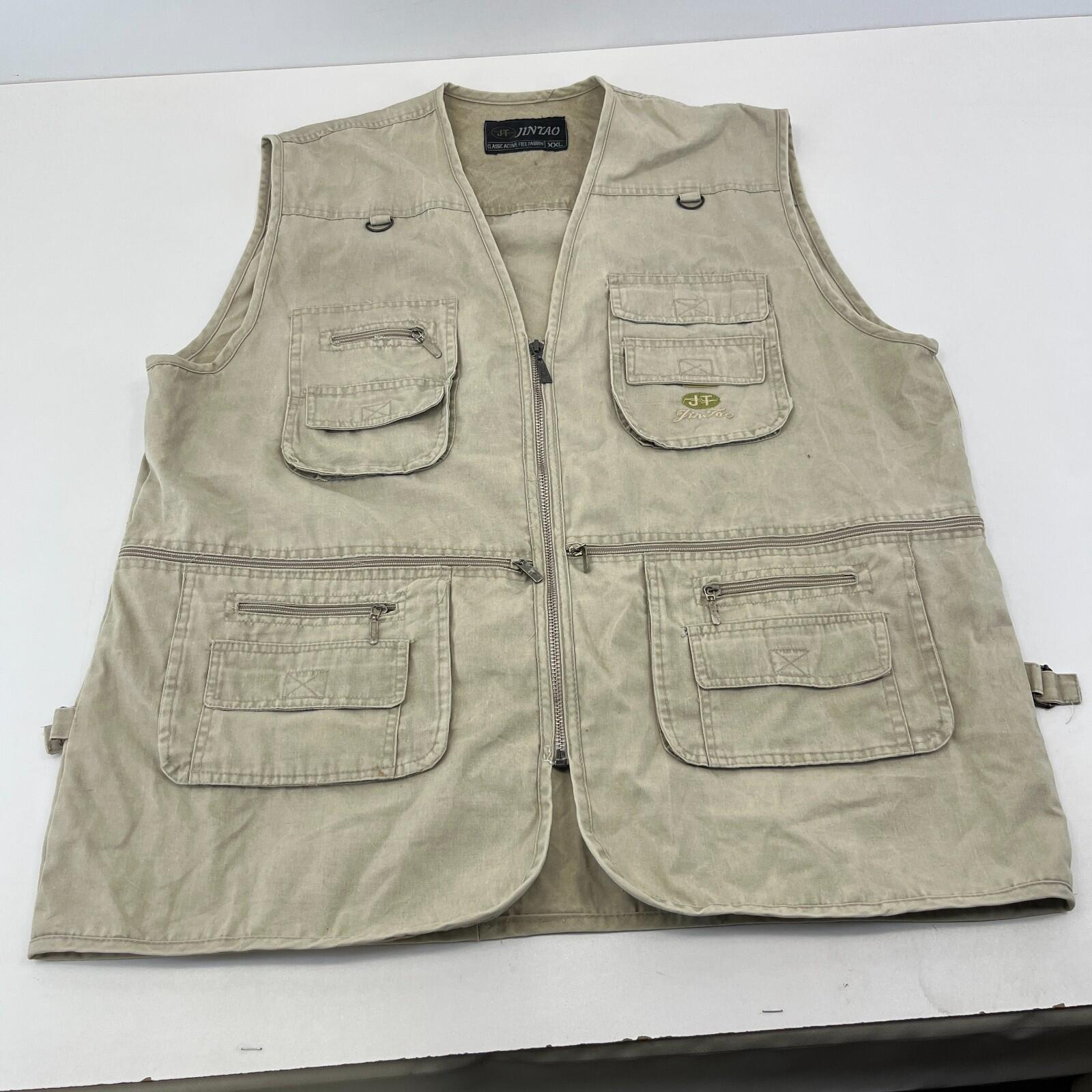 Vintage JinTao Utility Vest Cargo Tactical Techwear Khaki Beige Men’s size 2XL