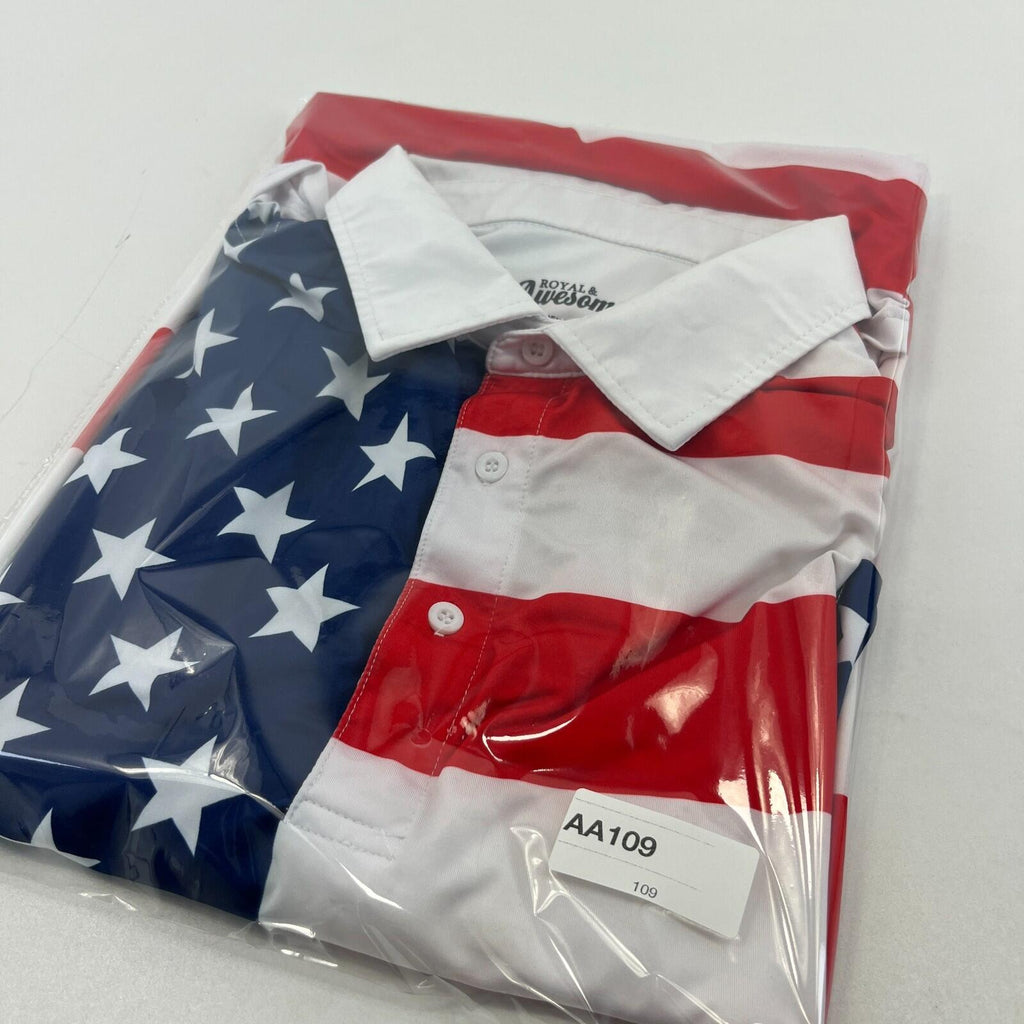 Royal & Awesome USA Flag Polo Shirt Men's size XL Red White Blue