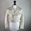 Topshop Zipped Faux Leather Cropped Biker Jacket Ivory White UK Women's size 10