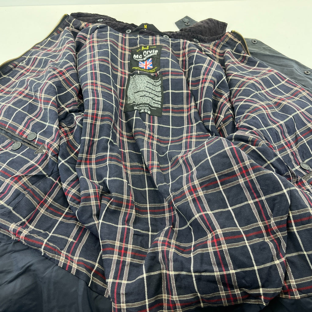 Mc Orvis Wax Jacket Mens size M Black Waxed Coat with Hood Made in the UK