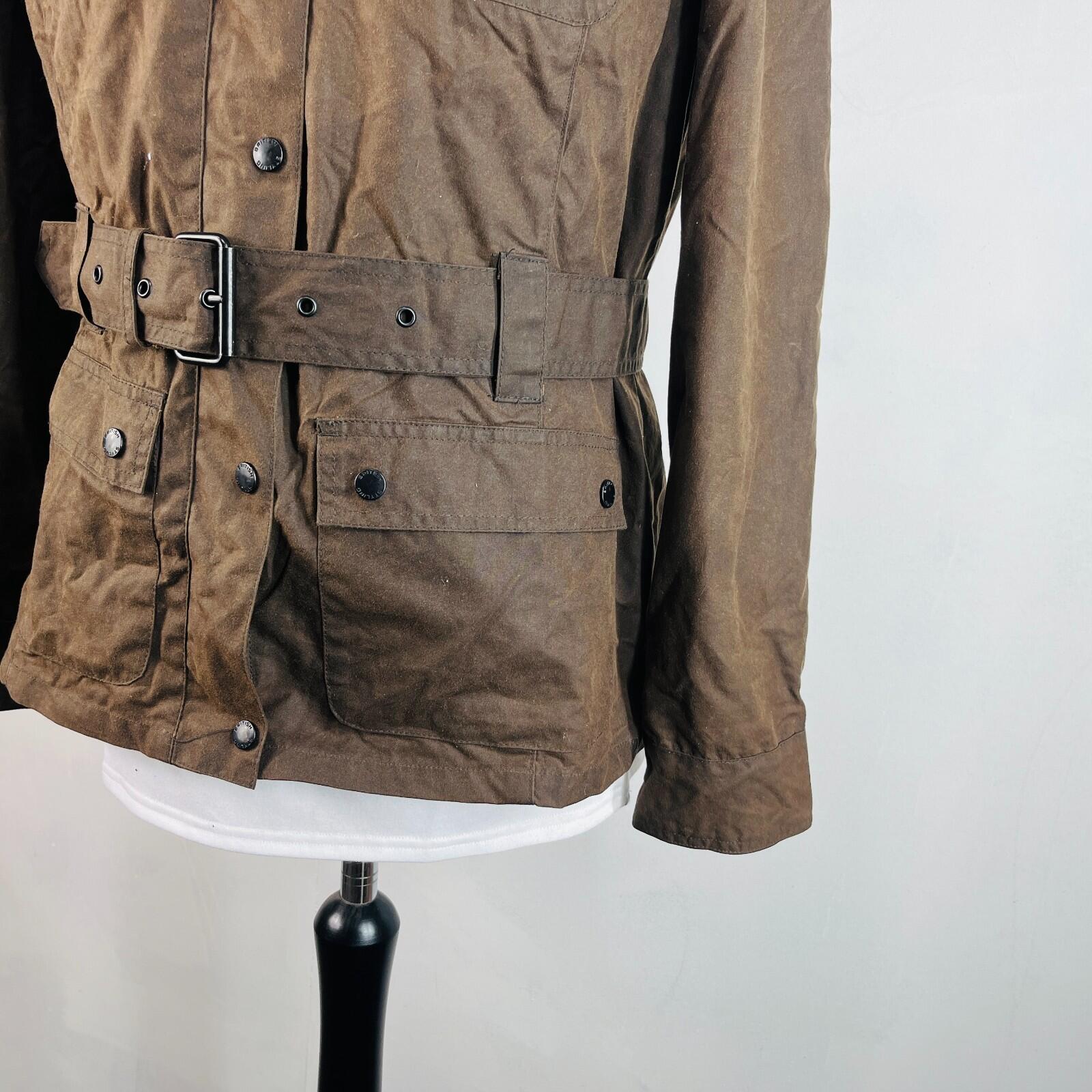 Crane Womens Waxed Cotton Jacket with Belt in Brown size Medium