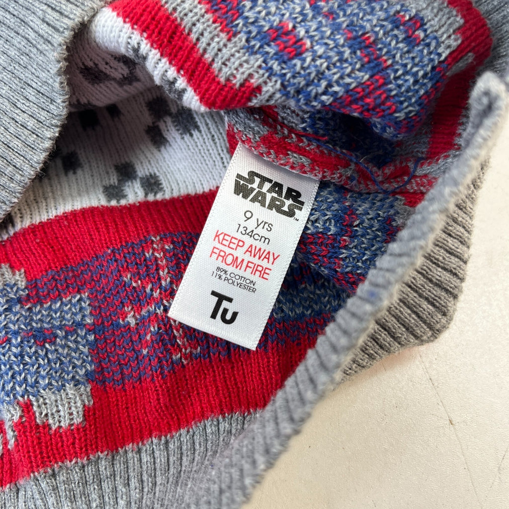 Star Wars Pullover Jumper Grey Crew Neck Fair Isle Long Sleeve Kids size 9 Years
