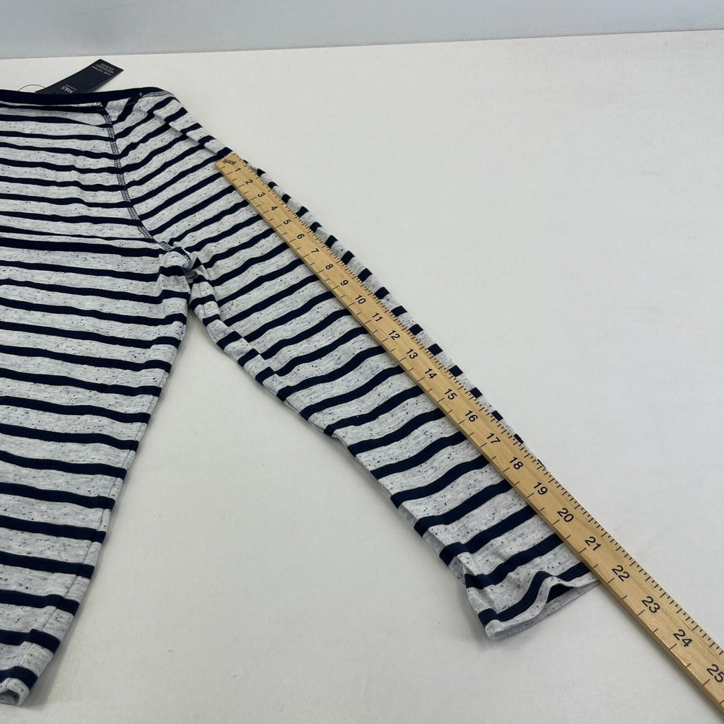 M&S Women's Crew Neck Top White & Navy Blue Striped Long Sleeve size 16 - New