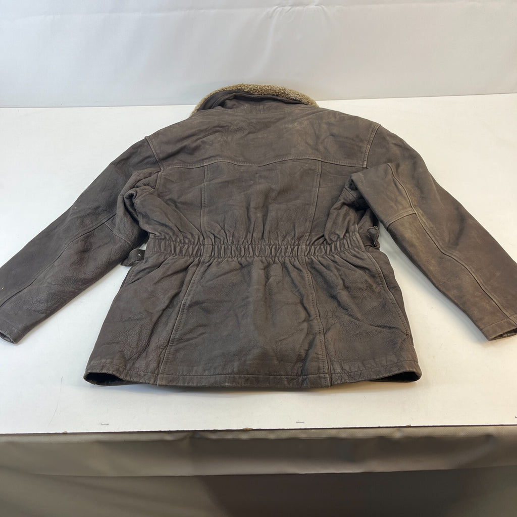 Saki Women’s Brown Leather Aviator Jacket Shearling Collar Insulated size 36
