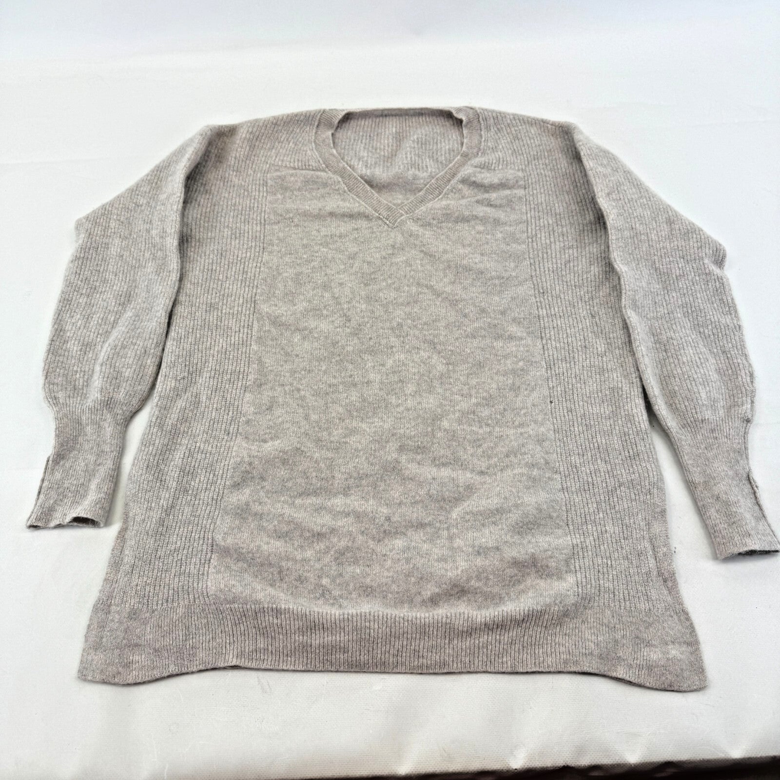 Wrap 100% Cashmere V Neck Jumper Long Sleeve Grey UK size 10 Relaxed Fit