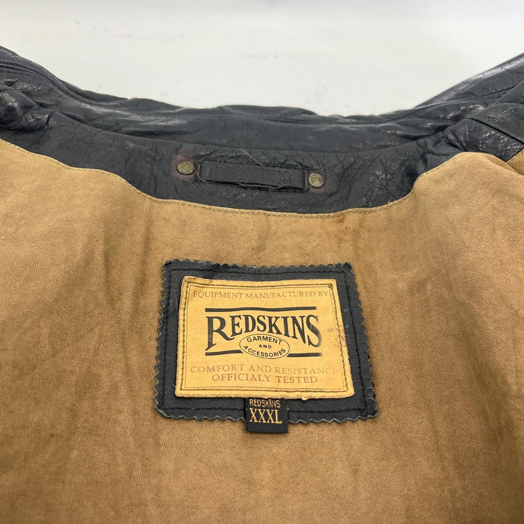 Redskins Vintage Distressed Look Black Leather Mid Length Jacket Men’s size 3XL
