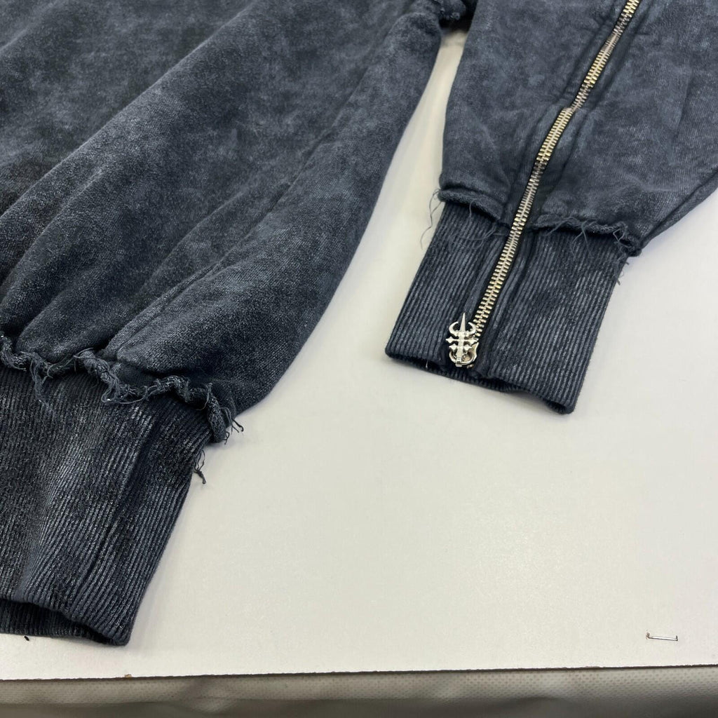 Drop Dead Distressed Look Grey Hoodie Zip Sleeves 100% Cotton Streetwear UK 2XL