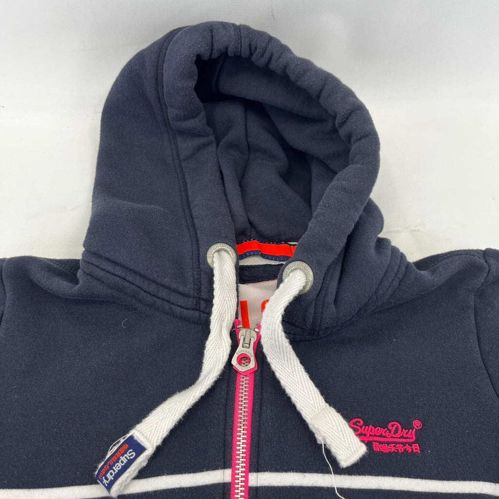 Superdry Sweatshirt Hoodie Navy Blue Striped Full Zip UK Women's size XL