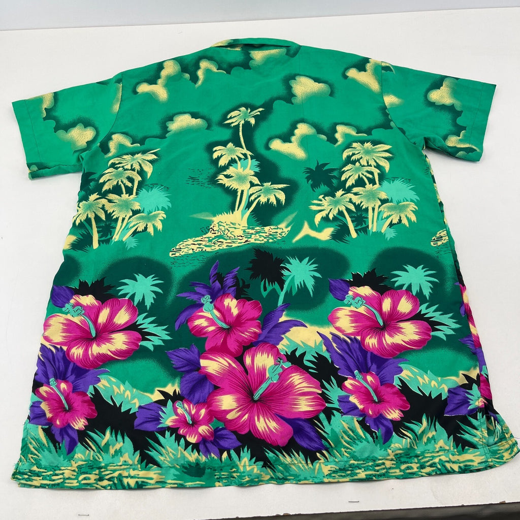 Loud Men's Green Floral Hawaiian Shirt Designer Holiday Short Sleeve size M