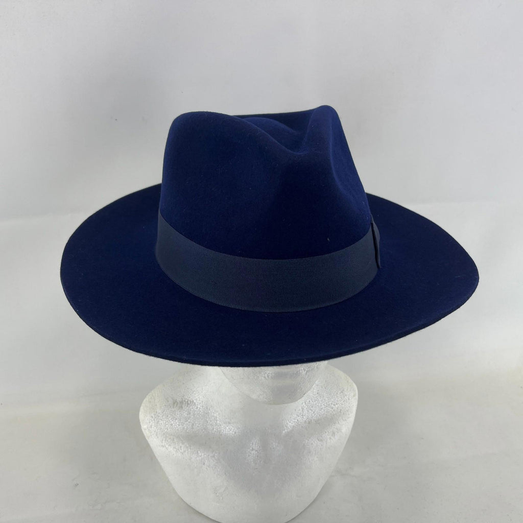 Palms Halt 100% Wool Handmade Textured Fedora Hat in Navy Blue size L 59