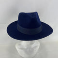 Palms Halt 100% Wool Handmade Textured Fedora Hat in Navy Blue size L 59