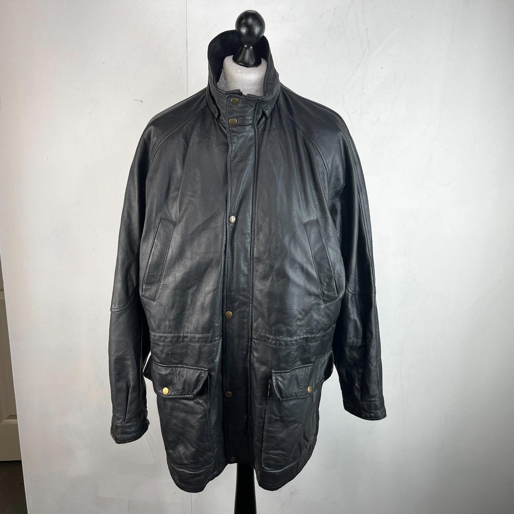 Paragon Mens Mid Length Leather Jacket Coat size XL in Black