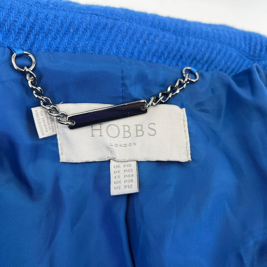 Hobbs Royal Blue Wool Blend Coat Jacket size 16 Single Button Front