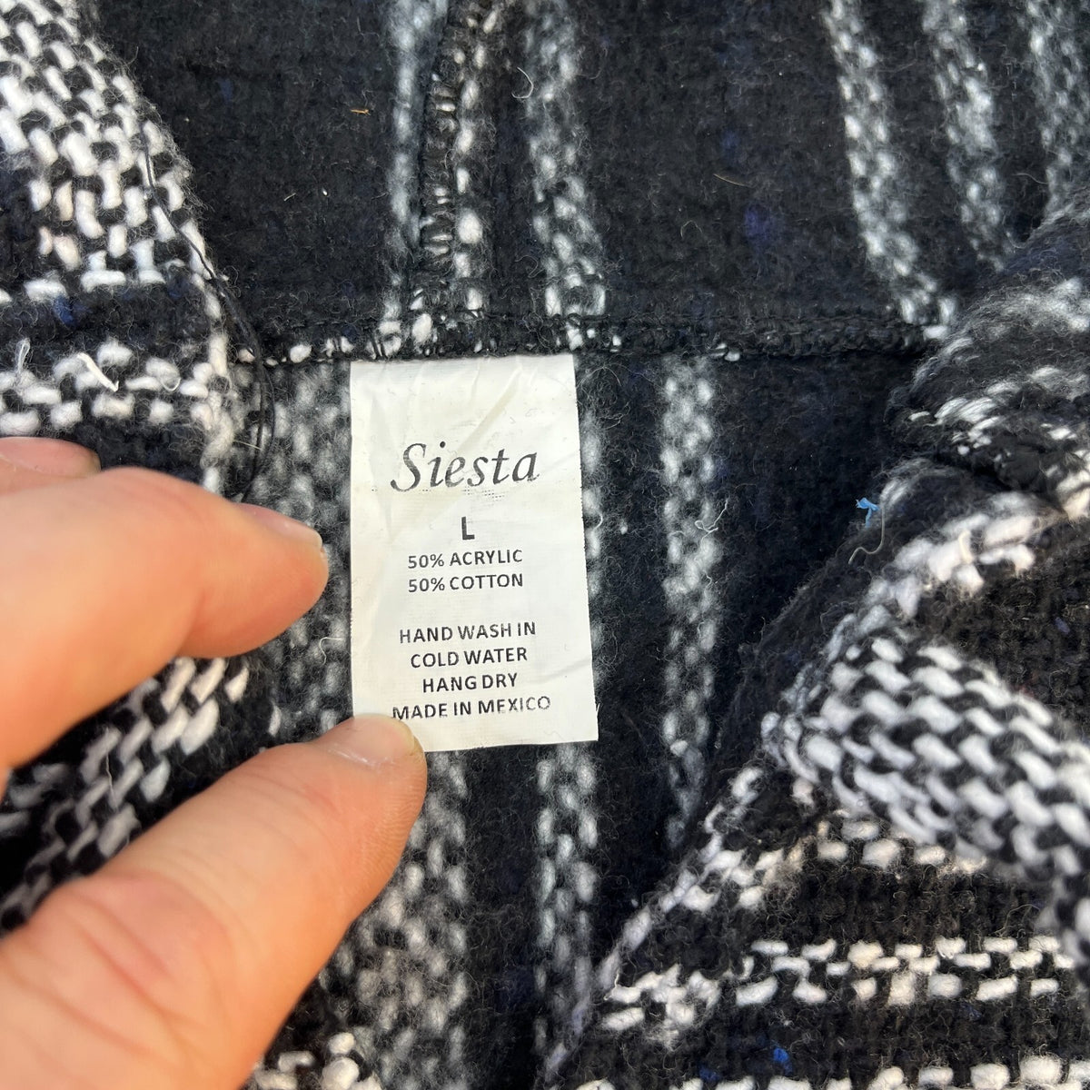 Siesta Genuine Mexican Baja Hoodie Pullover Hippie Festival Black UK size Large
