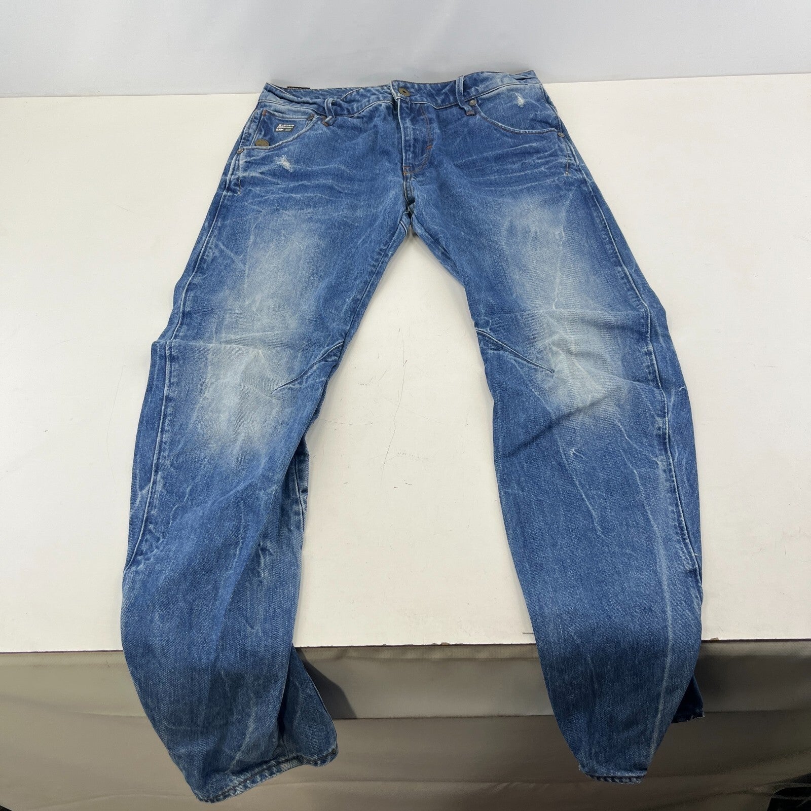 G Star Raw Originals Jeans Mens W32" L32" Blue Tapered Twisted Zip Fly Denim
