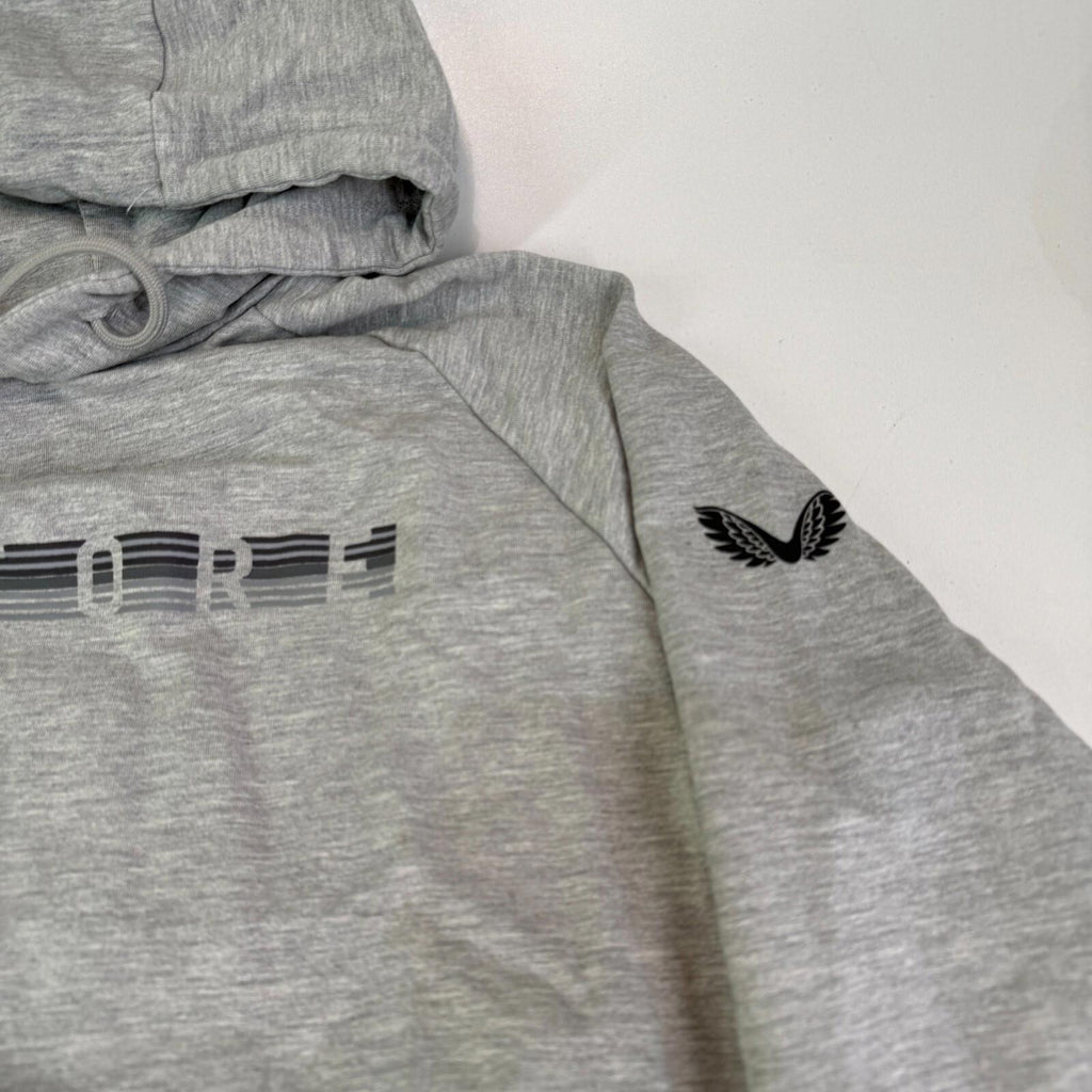 Castore Graphic Spellout Hoodie Mottled Grey size Small - VGC