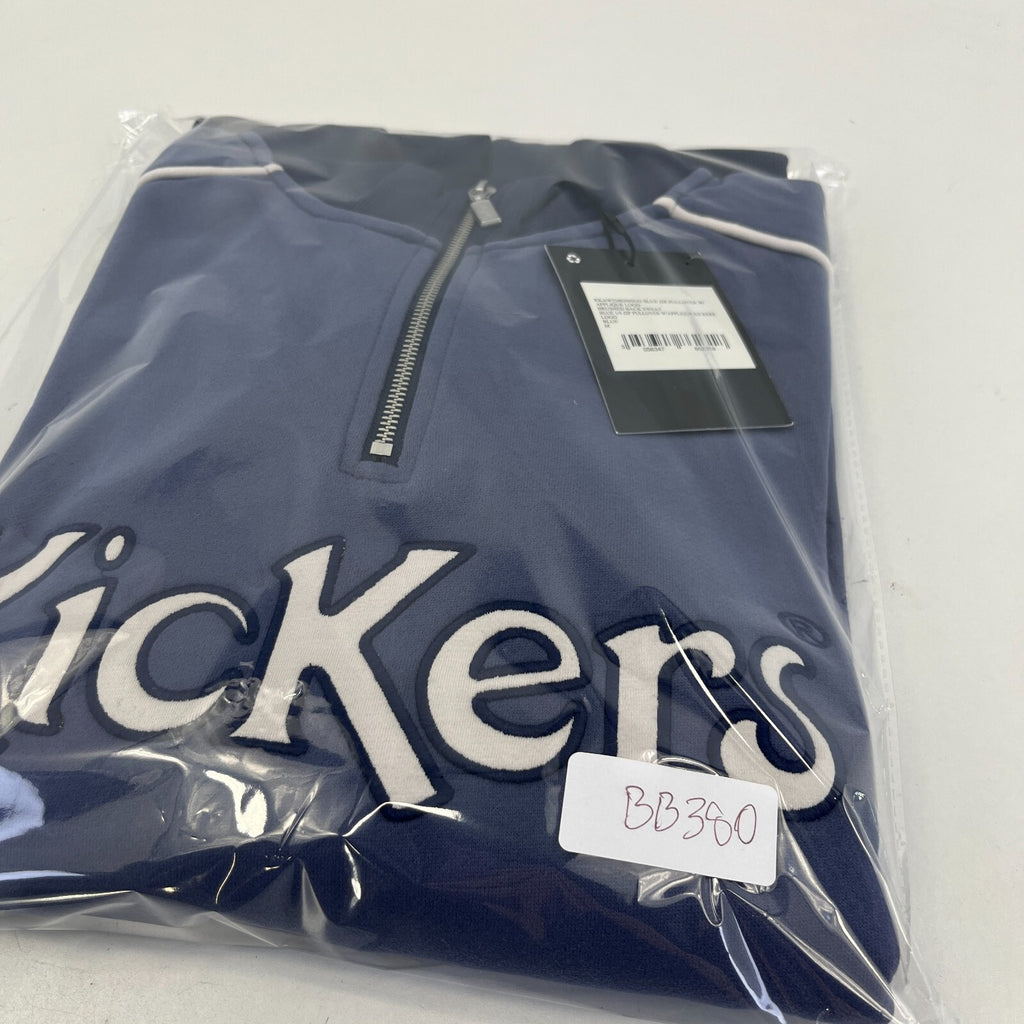 Kickers Big Spellout Blue 1/4 Zip Pullover Sweater Applique Logo size Medium
