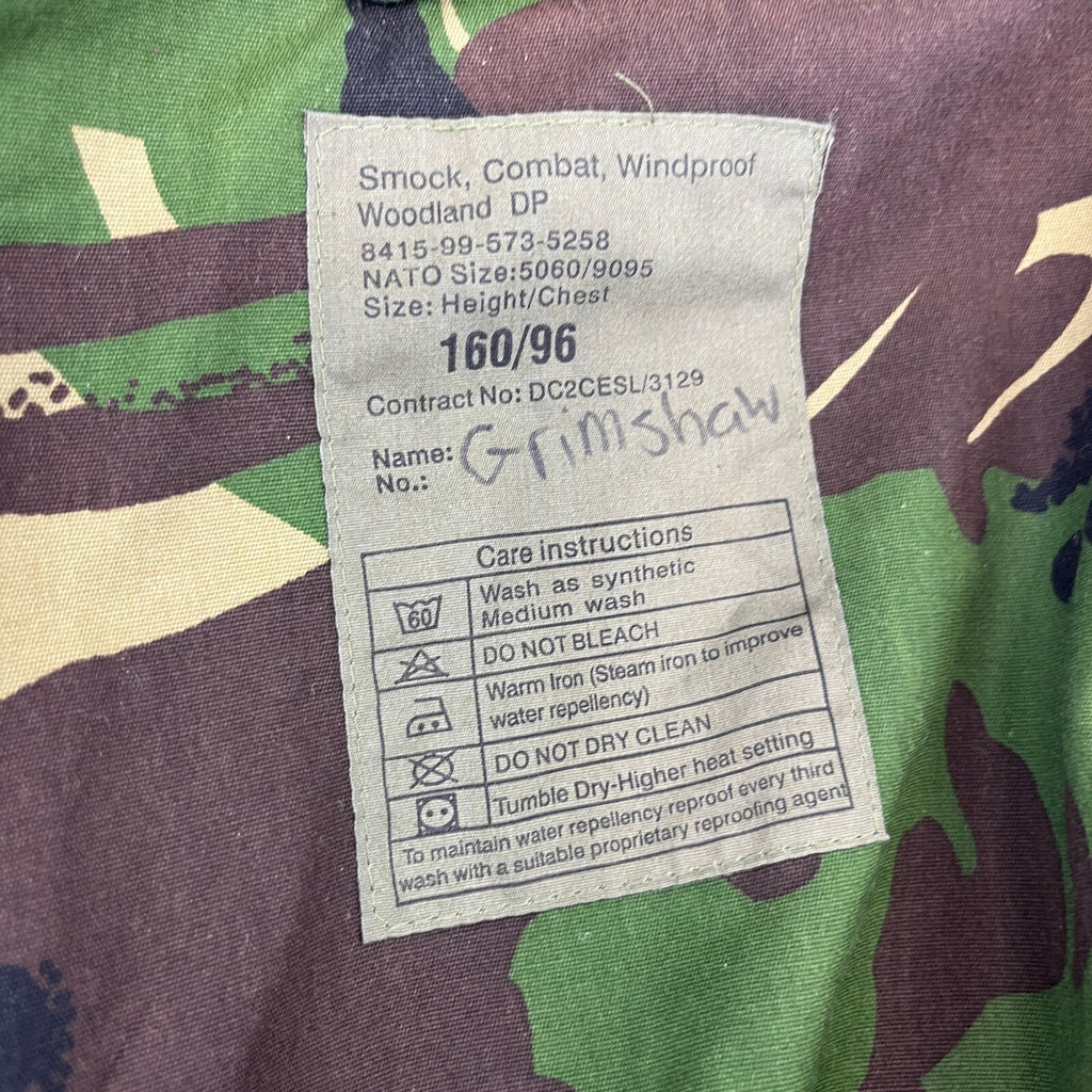 Genuine British Army Issue Windproof Combat Smock DPM Woodland Camo size 160/96