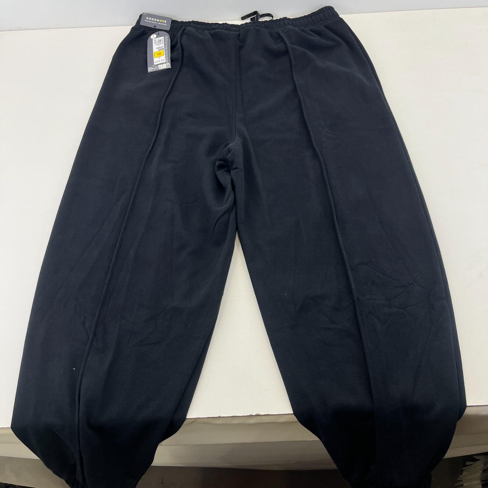 M&S Ladies Goodmove Parachute Joggers Cuffed Trousers Pants Black BNWT size 16
