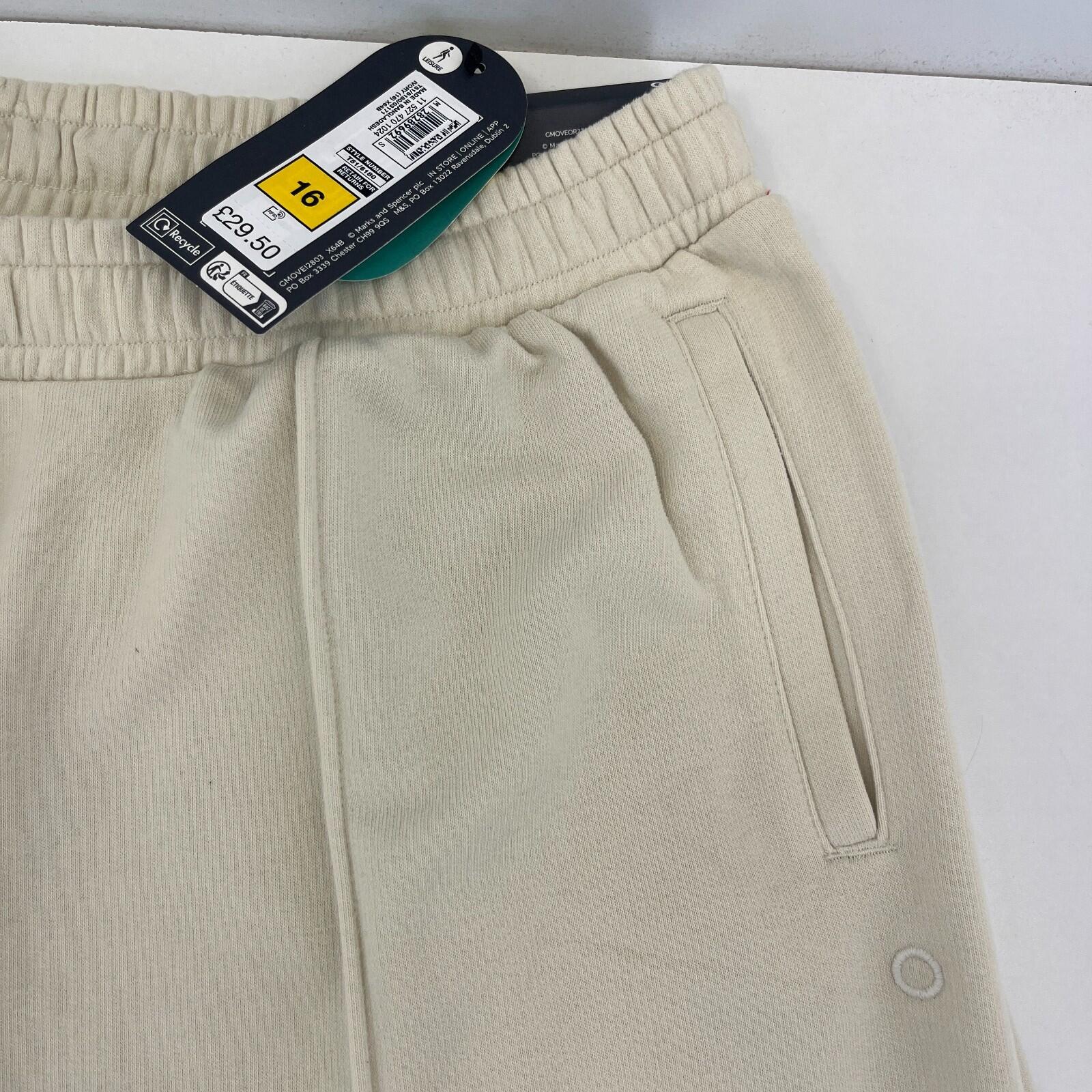 M&S Ladies Goodmove Parachute Joggers Cuffed Trousers Pants Cream UK size 16 New