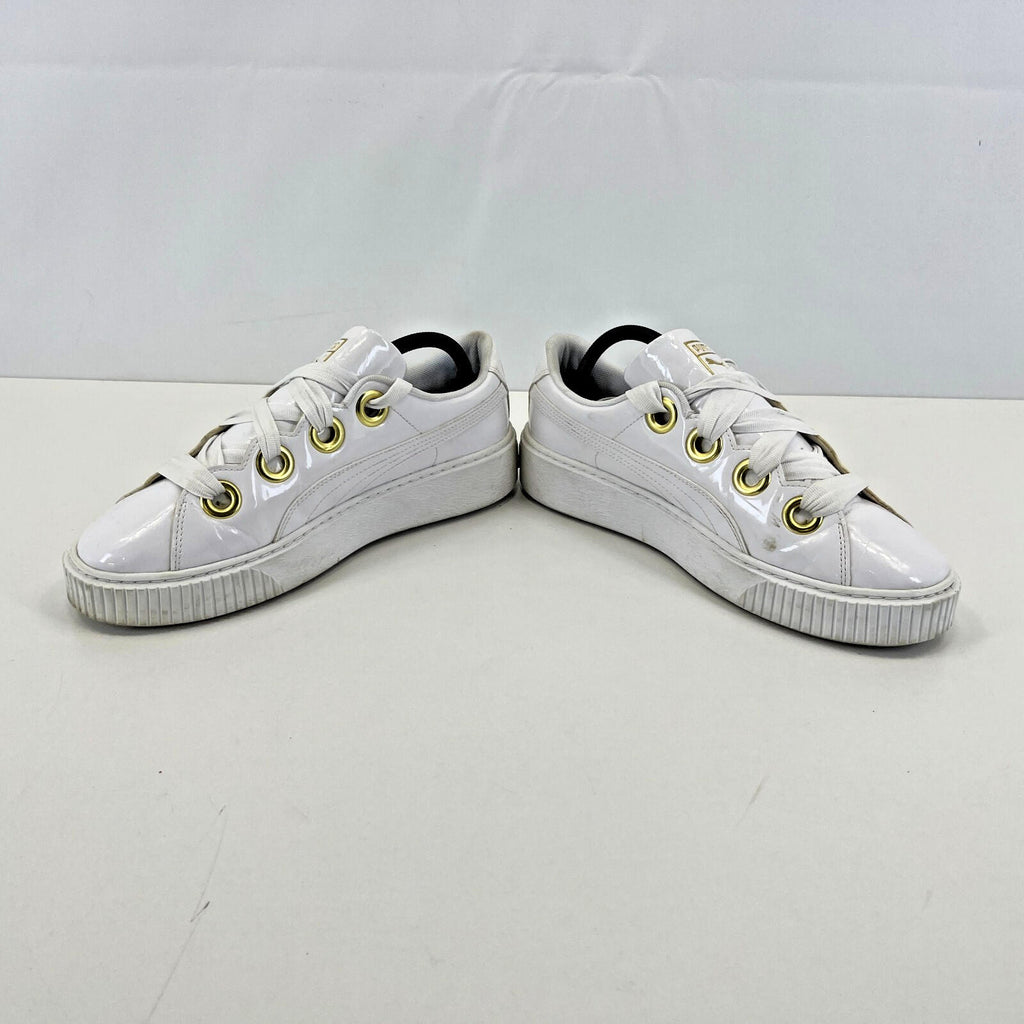 Puma Patent Kiss Trainers in White & Gold with Wide Laces size UK 8 EU 42