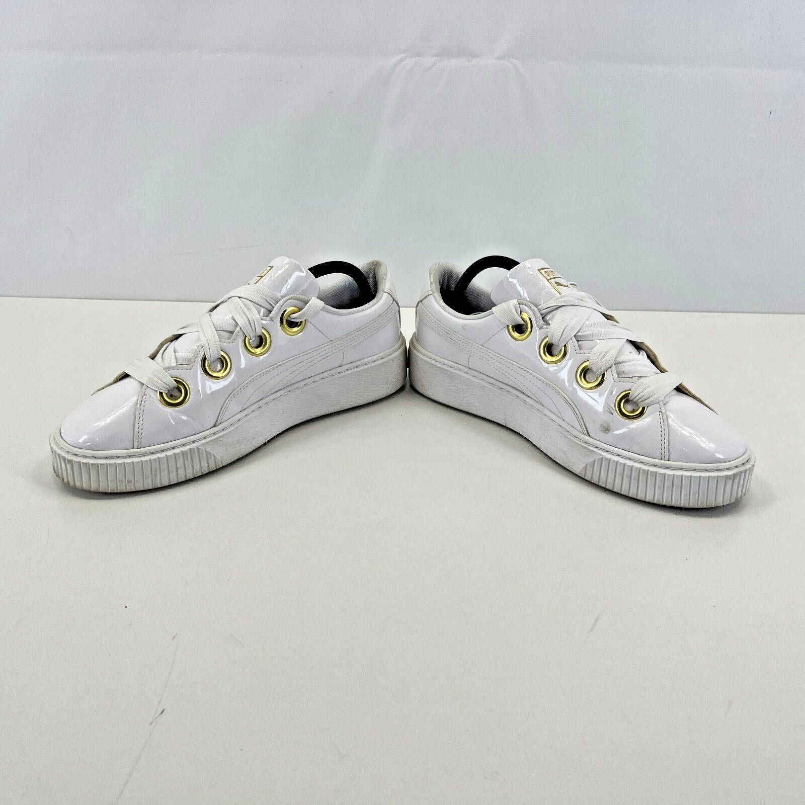 Puma Patent Kiss Trainers in White & Gold with Wide Laces size UK 8 EU 42