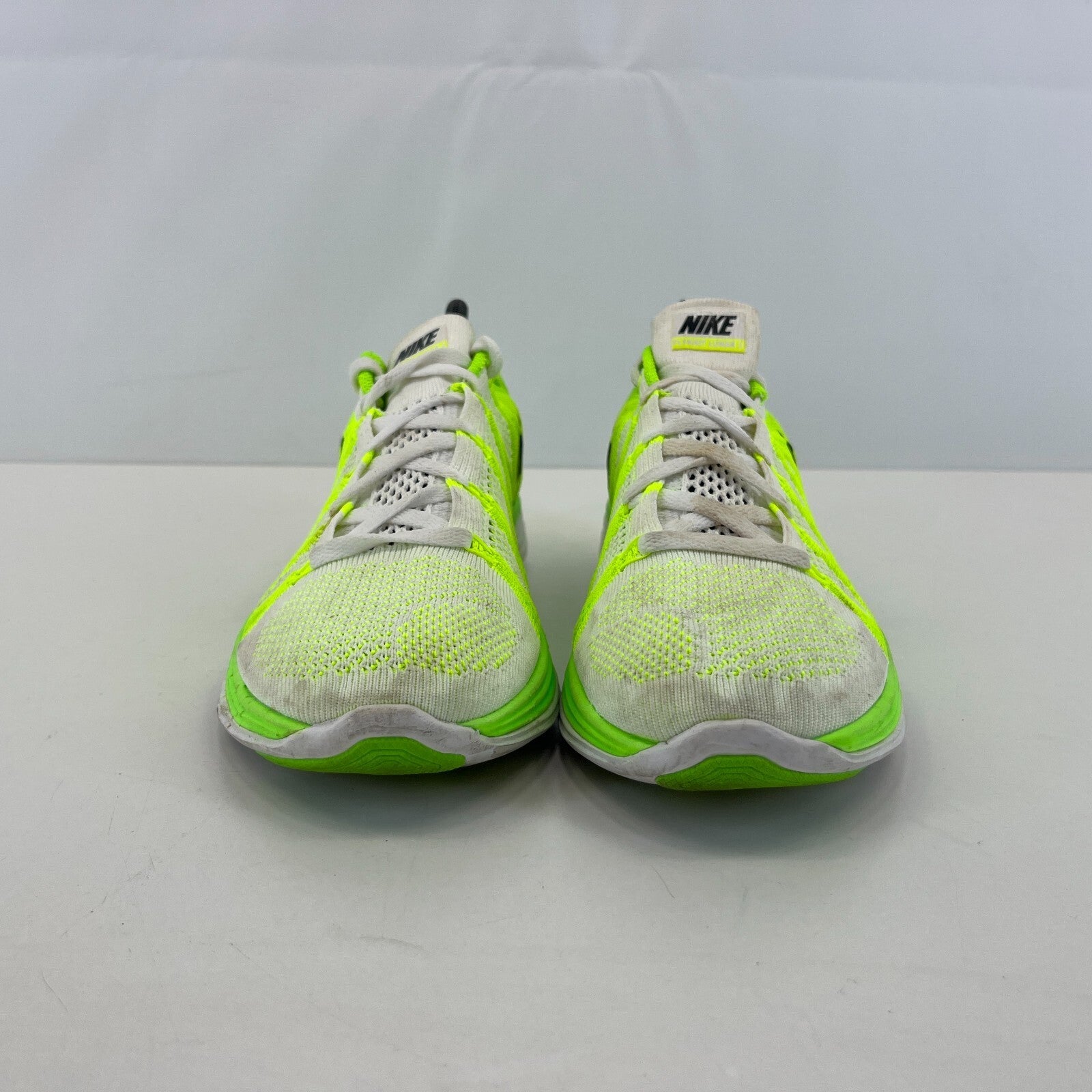 Nikes Flyknit Lunar 2 Womens Trainers Running Shoes Fluro Green & White UK 7.5