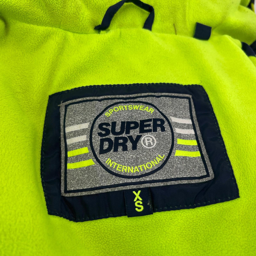 Superdry Navy Blue & Green Puffer Jacket with Hood size XS