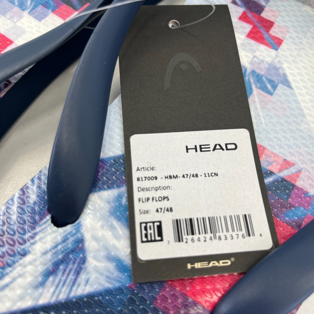 Head Flip Flops Beach Slippers Blue/Red Digital Print Men's UK 13 EU 47/48
