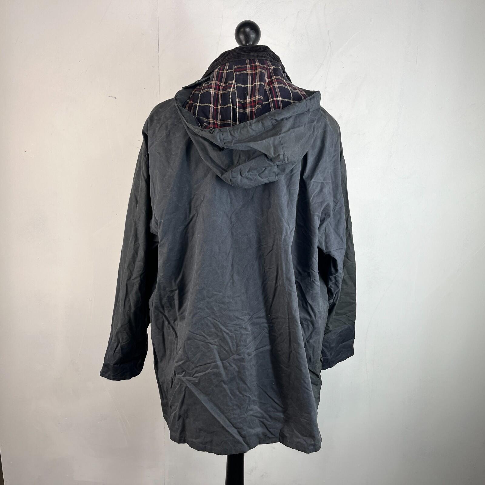 Mc Orvis Wax Jacket Mens size M Black Waxed Coat with Hood Made in the UK