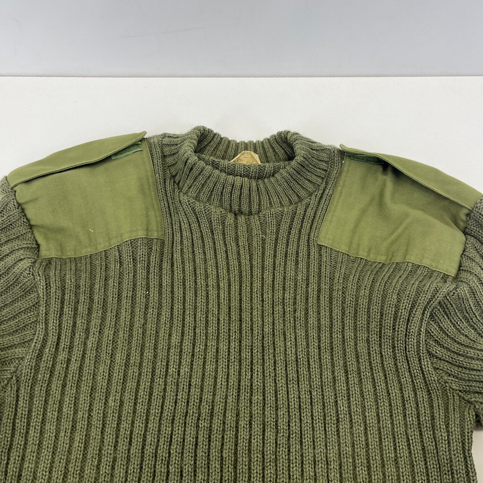 British Army Surplus RSM WO1 ASM Olive Green Wool Jumper with Badges size 2 (M)
