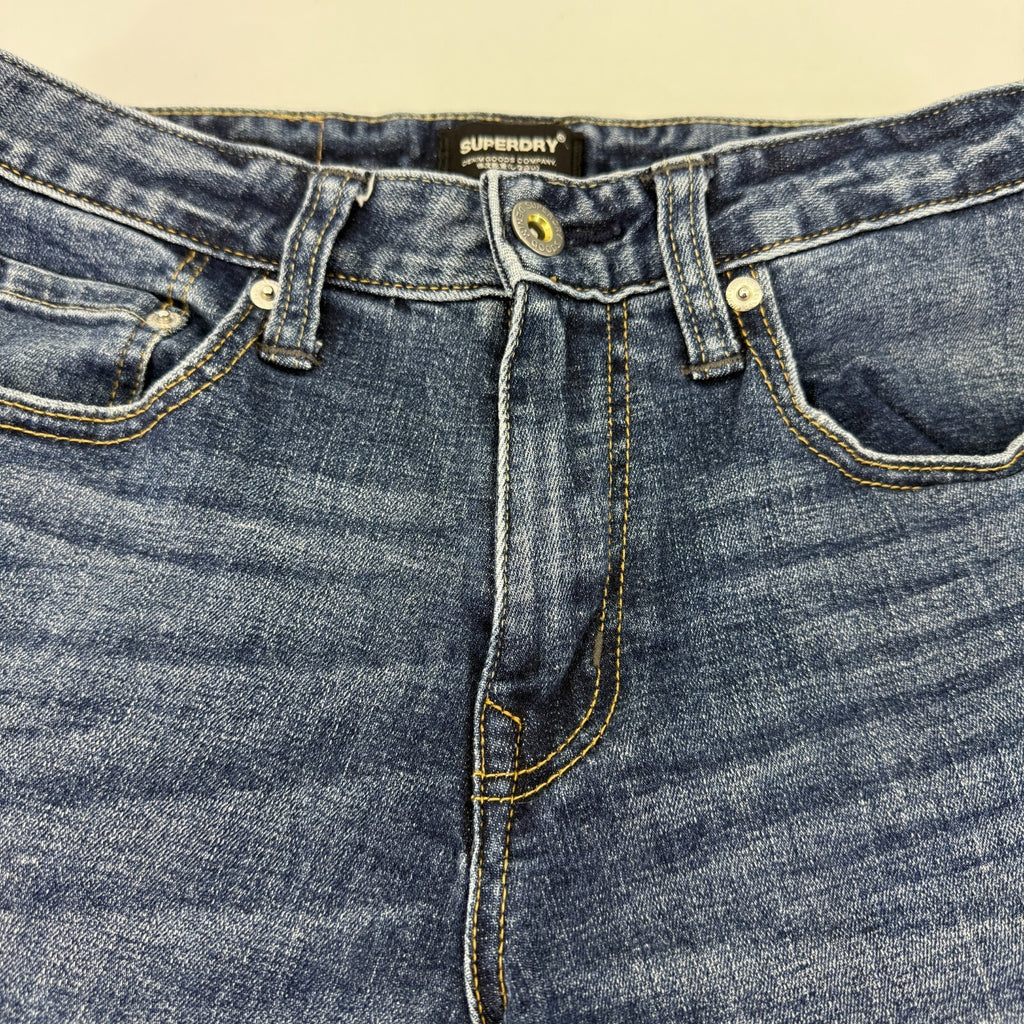 Superdry Tyler 003 Shorts Mens W28" L10" Blue Denim Slim Stretch Zip Fly
