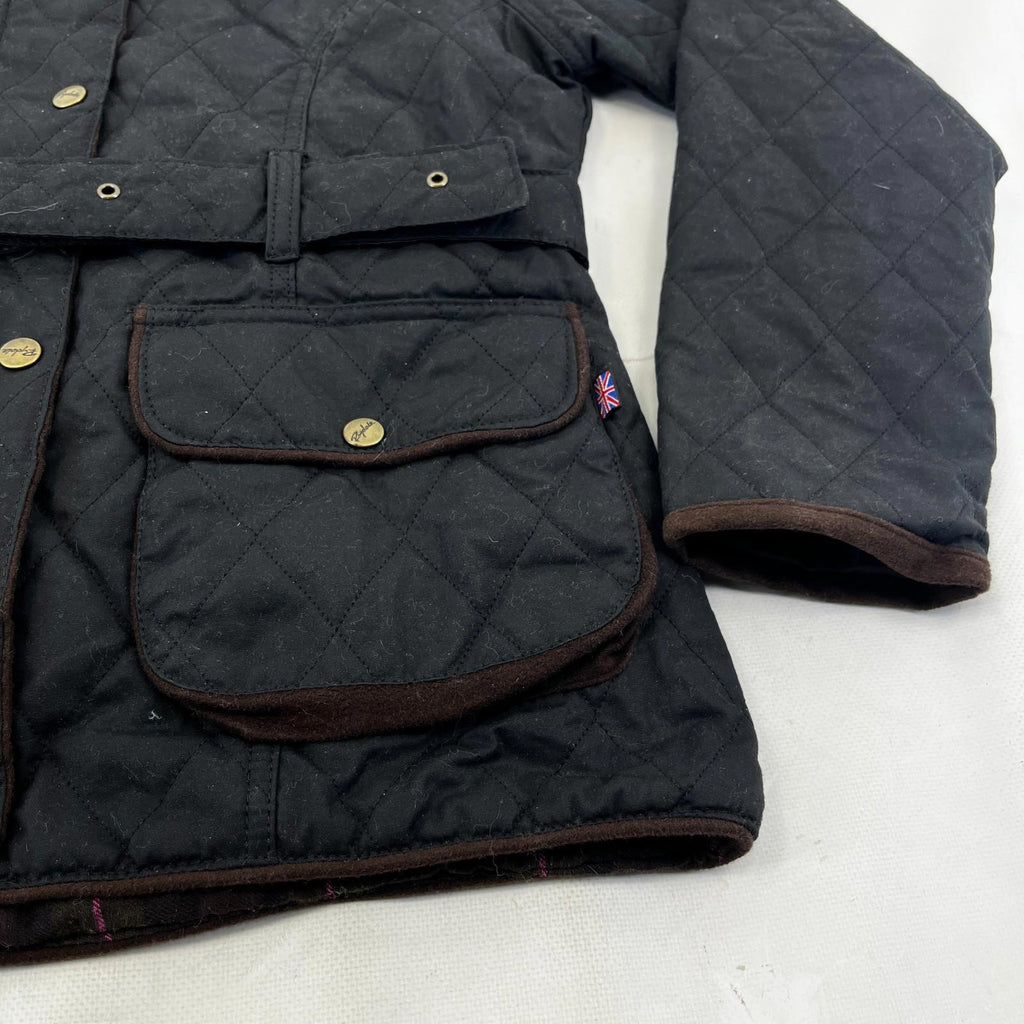 Rydale Quilted Wax Jacket UK Women's size 10 in Black with Belt