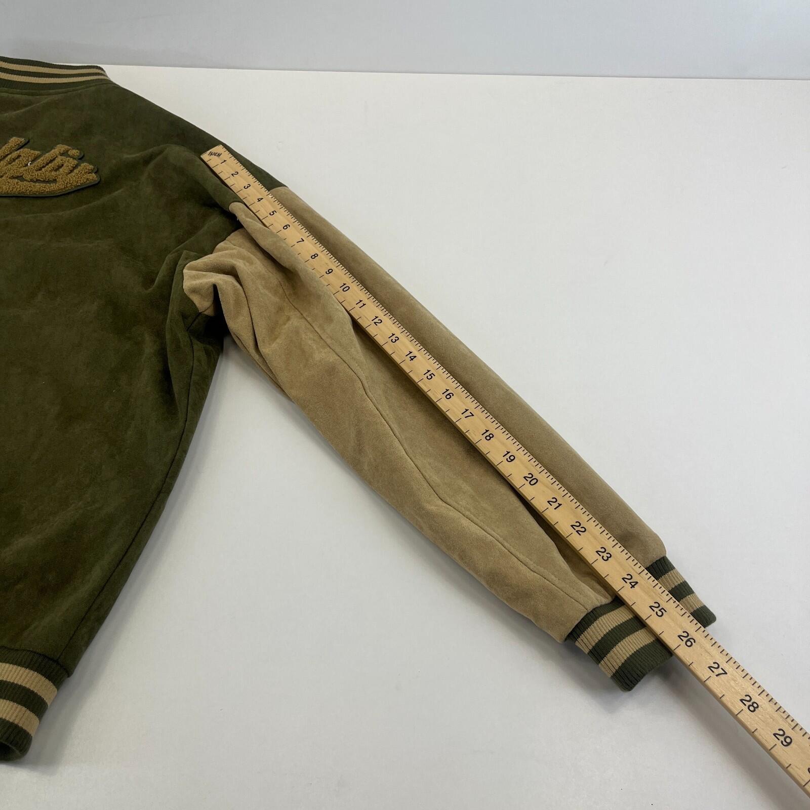 Women's Flock Varsity Jacket 80s College Style Green & Beige size XL