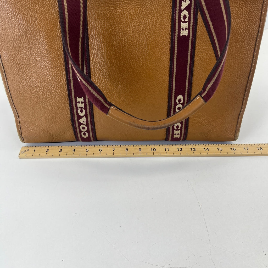 Coach Smith Tote Bag CM716 Tan Pebbled Leather Burgundy Logo Strap