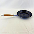 Le Creuset Frying Pan in Blue with Wood Handle size 26cm Cast Iron Round