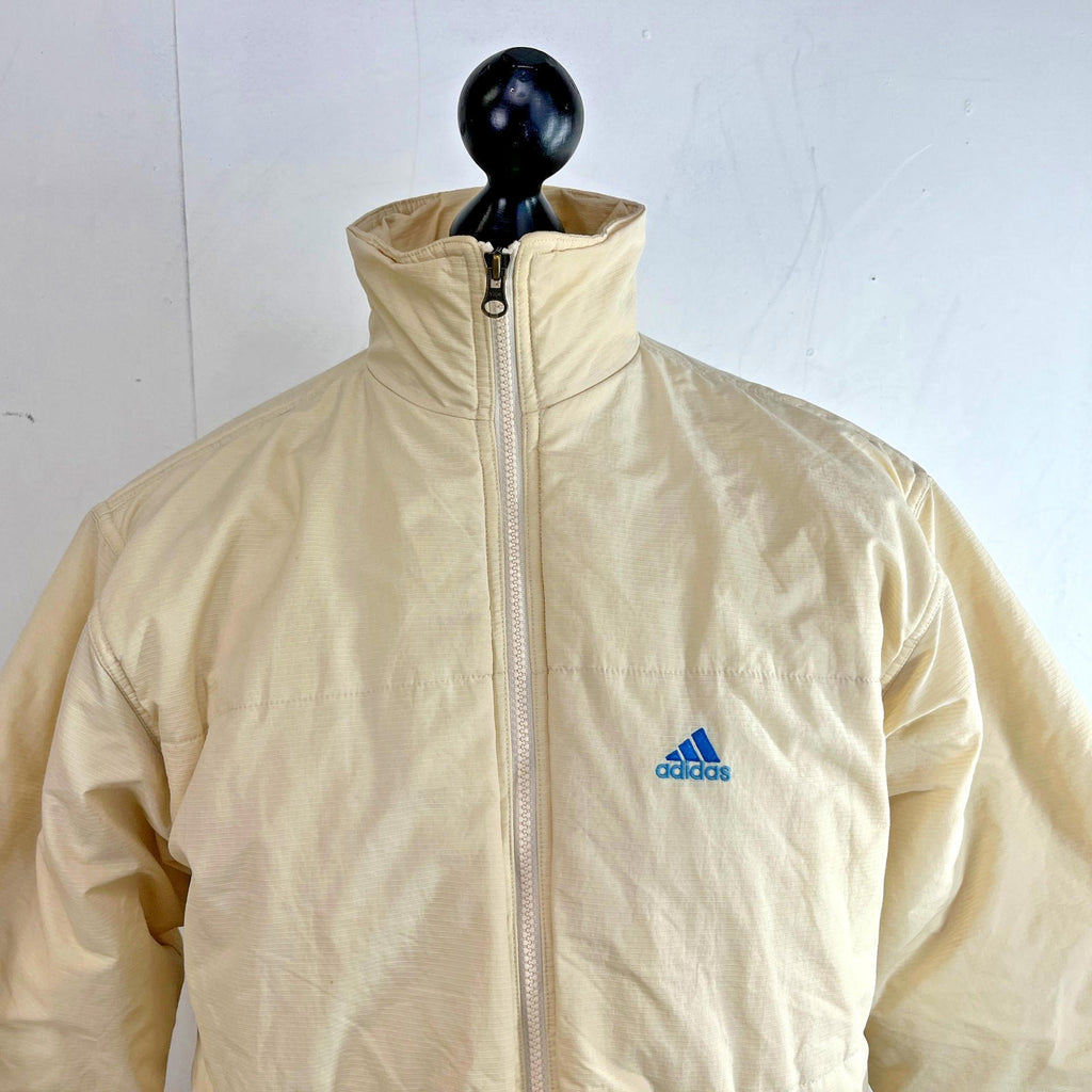 Vintage 90s Adidas Quilted Jacket Coat Y2K Rare Classic Light Yellow size L