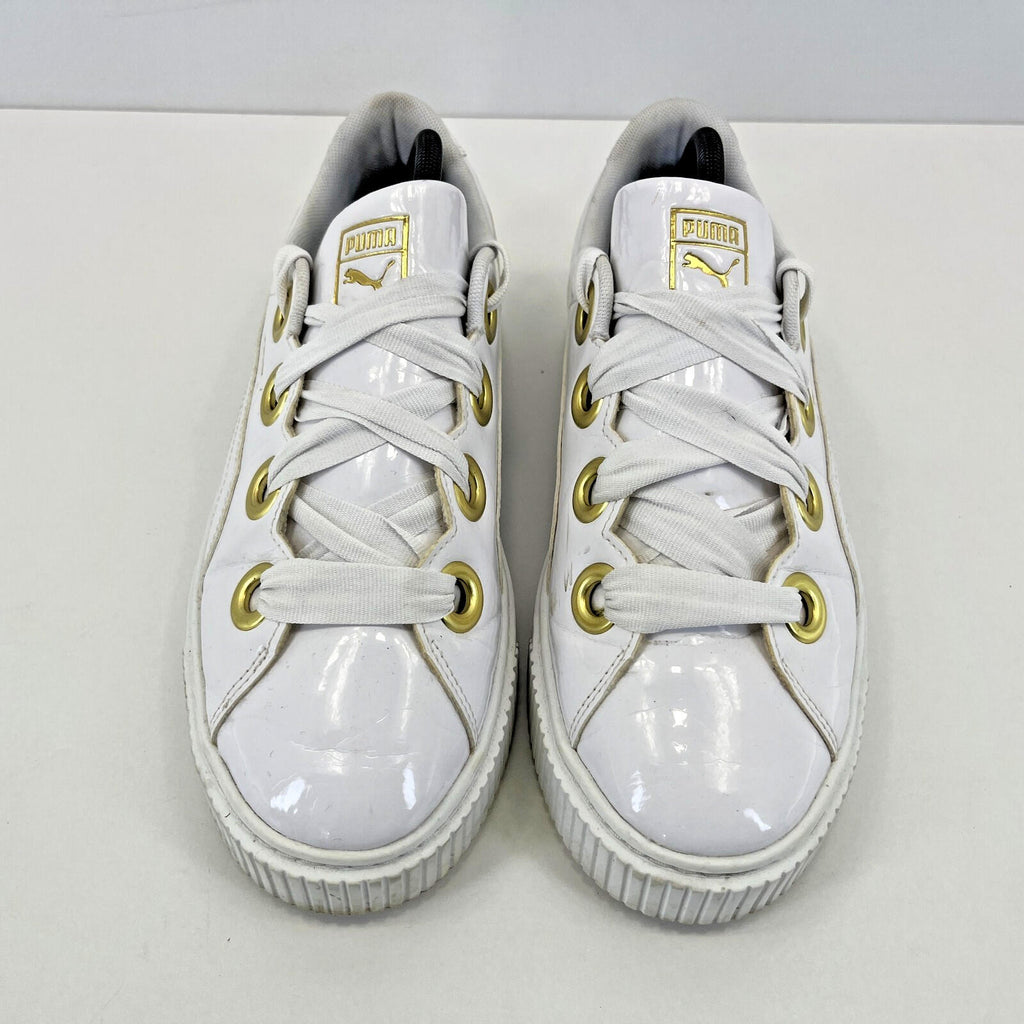 Puma Patent Kiss Trainers in White & Gold with Wide Laces size UK 8 EU 42