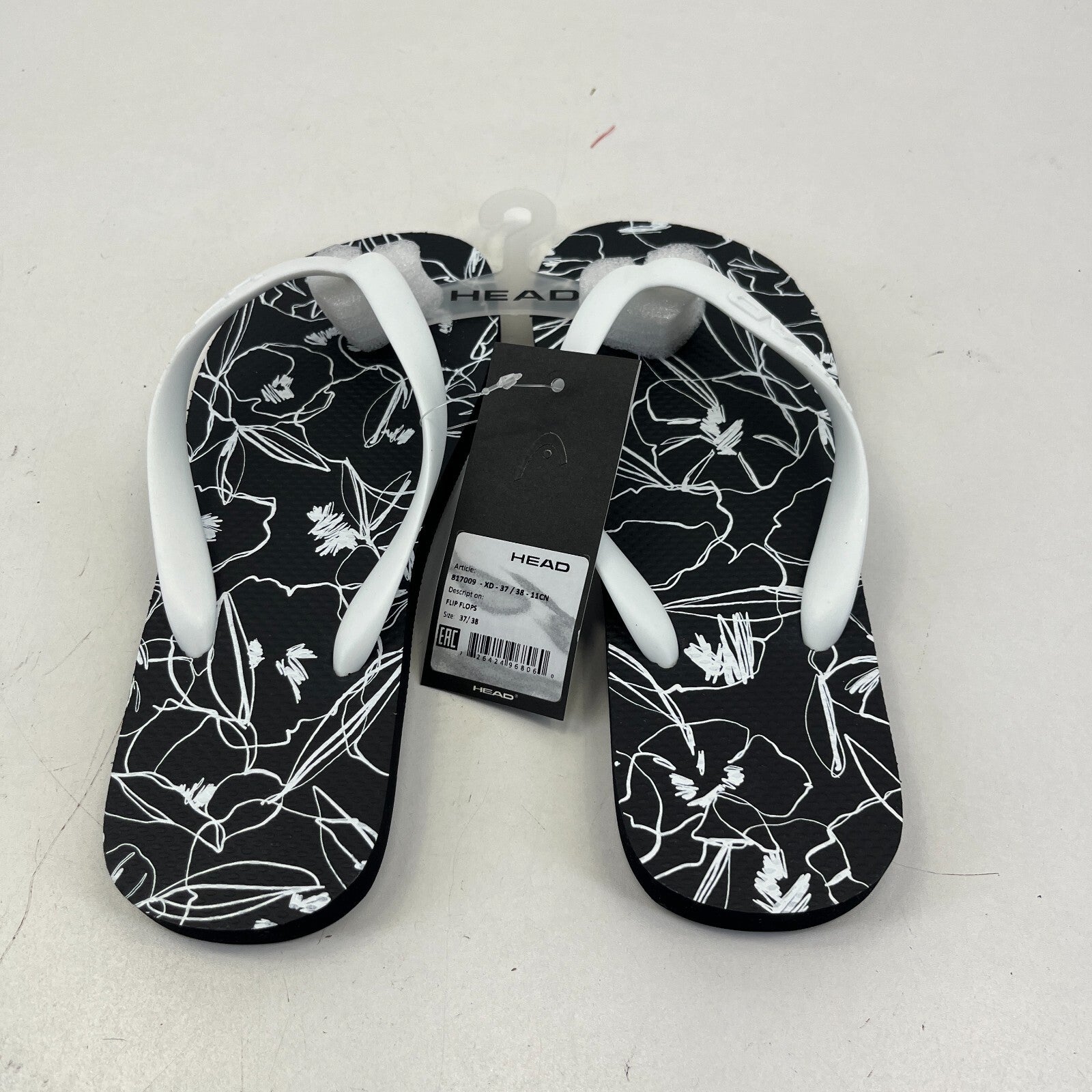 Head Flip Flops Beach Slippers Black/White Floral Women's size UK 5 EU 37/38