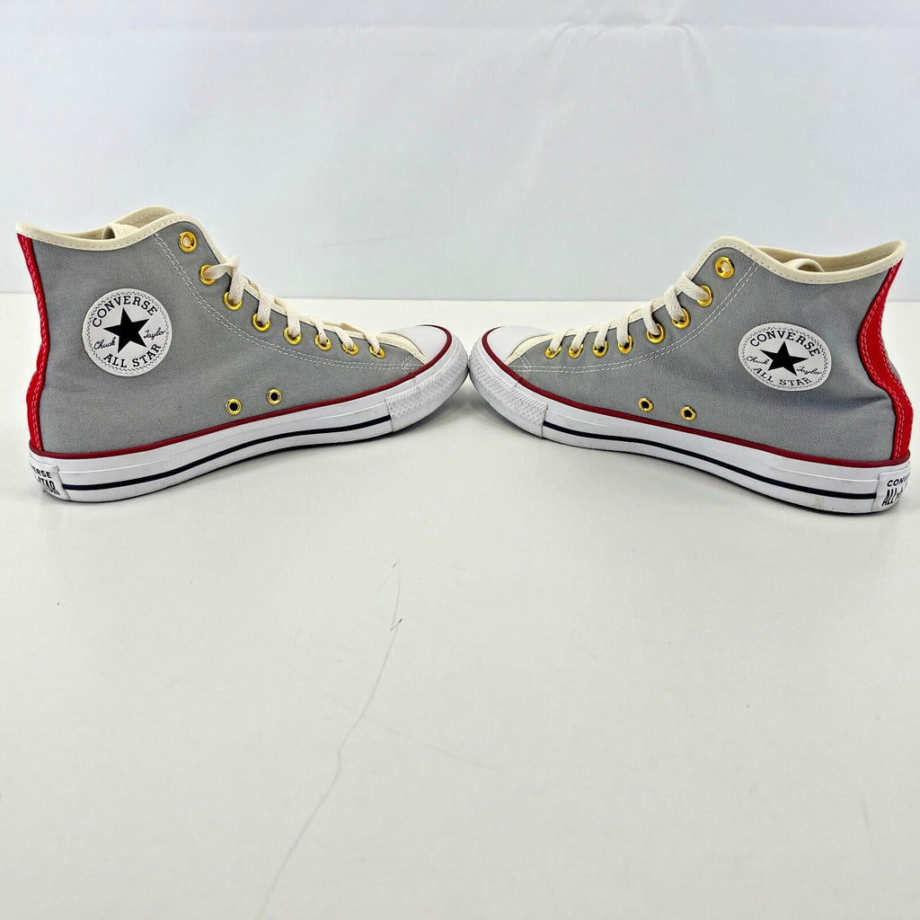 Converse Hi Top Trainers in Grey White Red UK size 8.5 - Near Mint