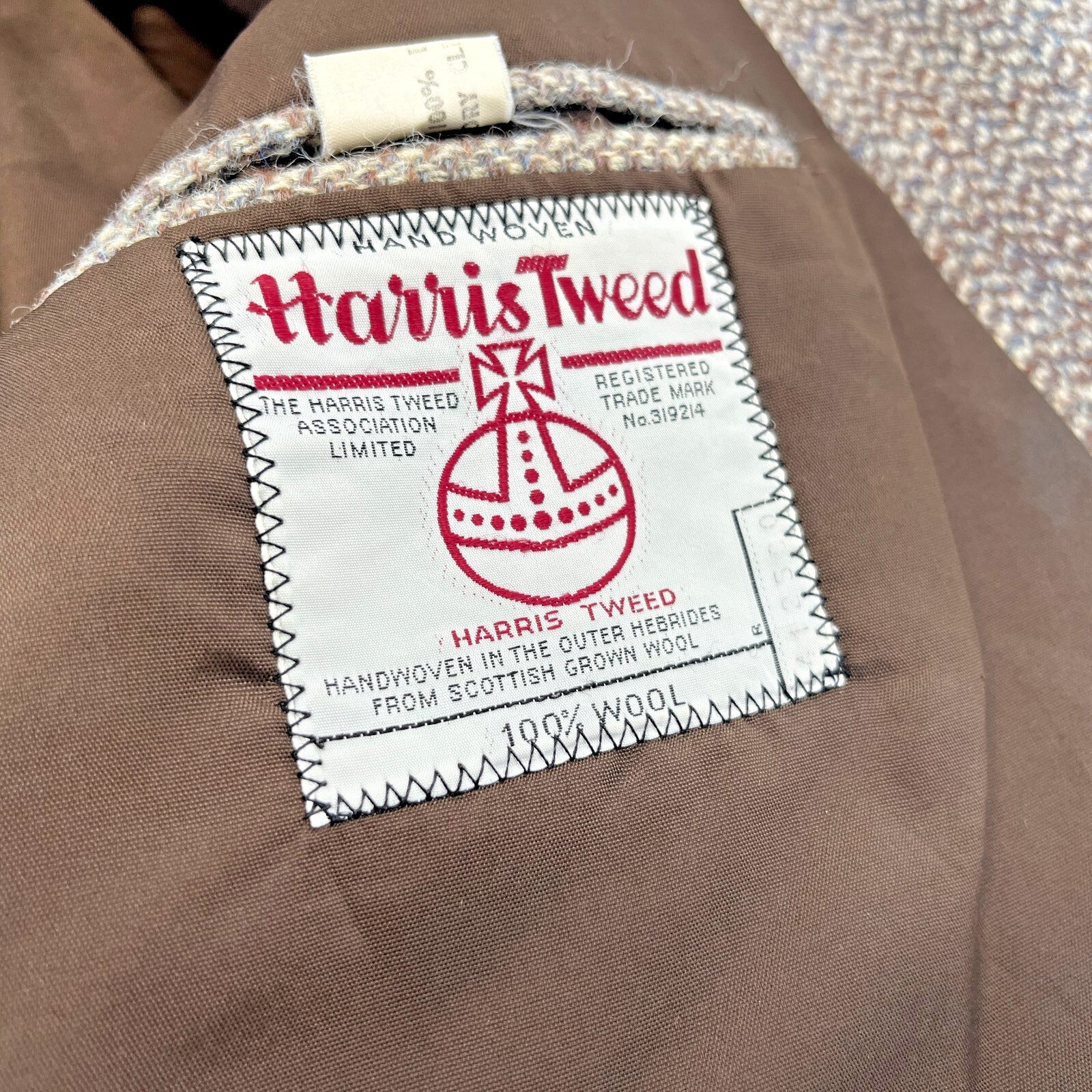 John Lewis Harris Tweed Herringbone Blazer Sport Coat Jacket Beige size 40R