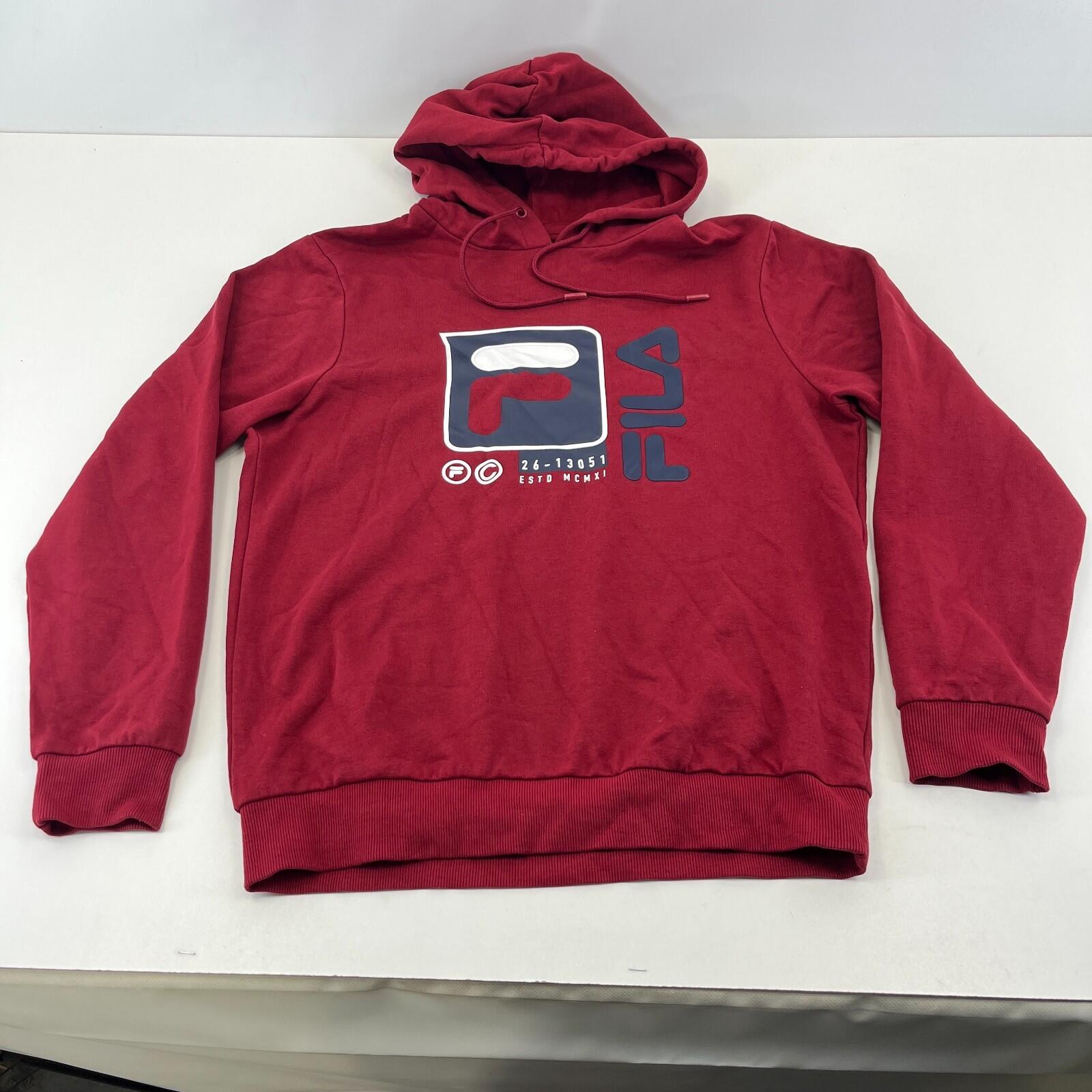 Fila Retro Men's Spellout Hoodie in Red size Small - Near Mint