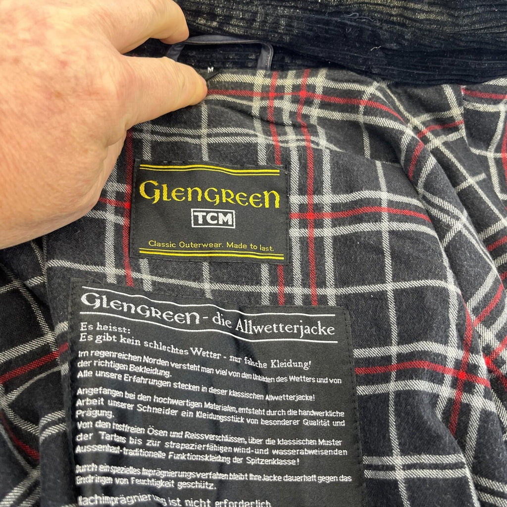 Glengreen Men's Waxed Jacket with Removable Hood in Navy Blue size Medium
