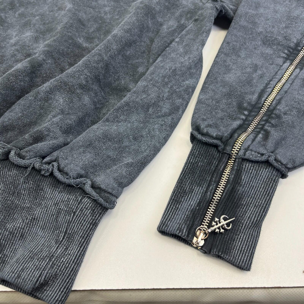 Drop Dead Distressed Look Grey Hoodie Zip Sleeves 100% Cotton Streetwear UK XL