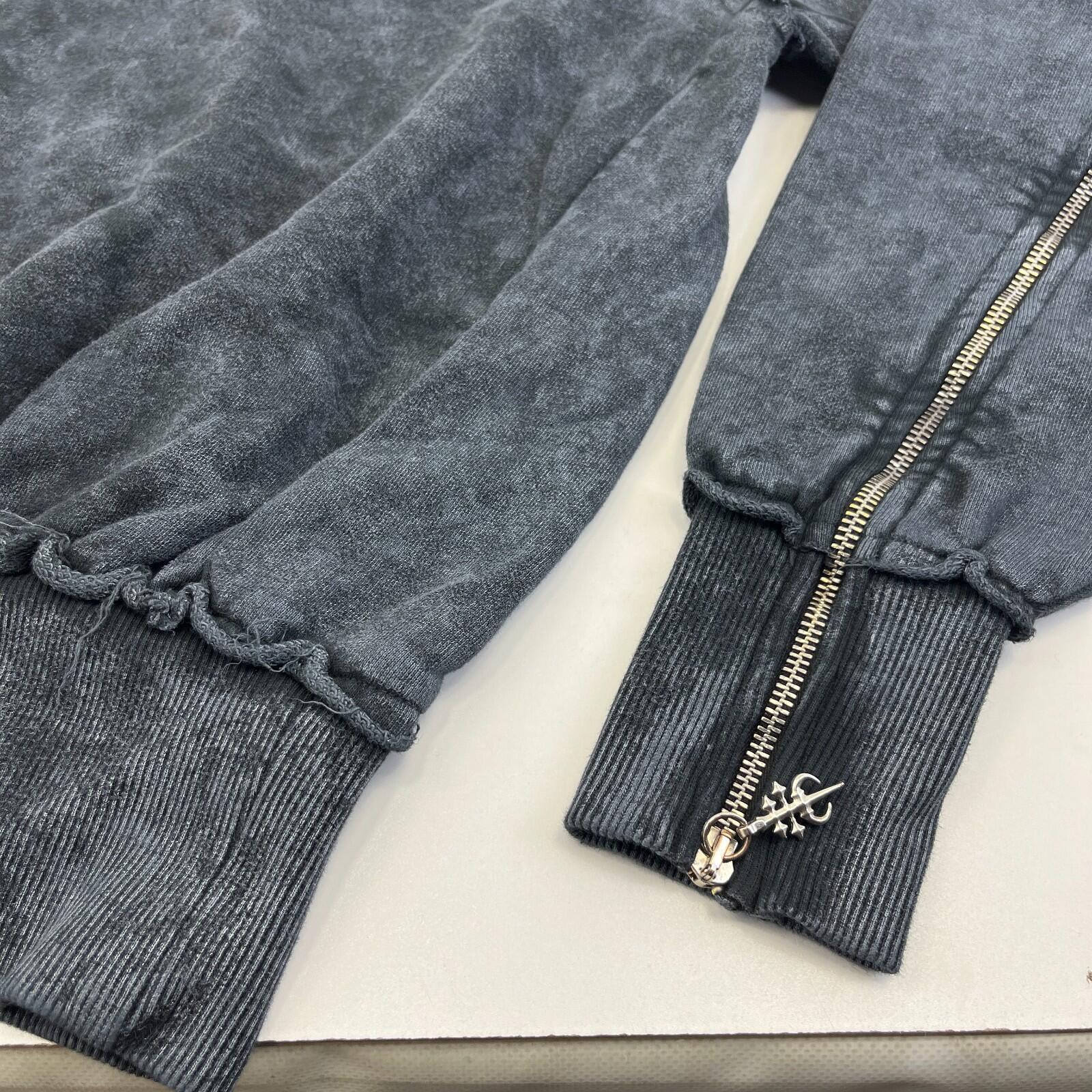 Drop Dead Distressed Look Grey Hoodie Zip Sleeves 100% Cotton Streetwear UK XL